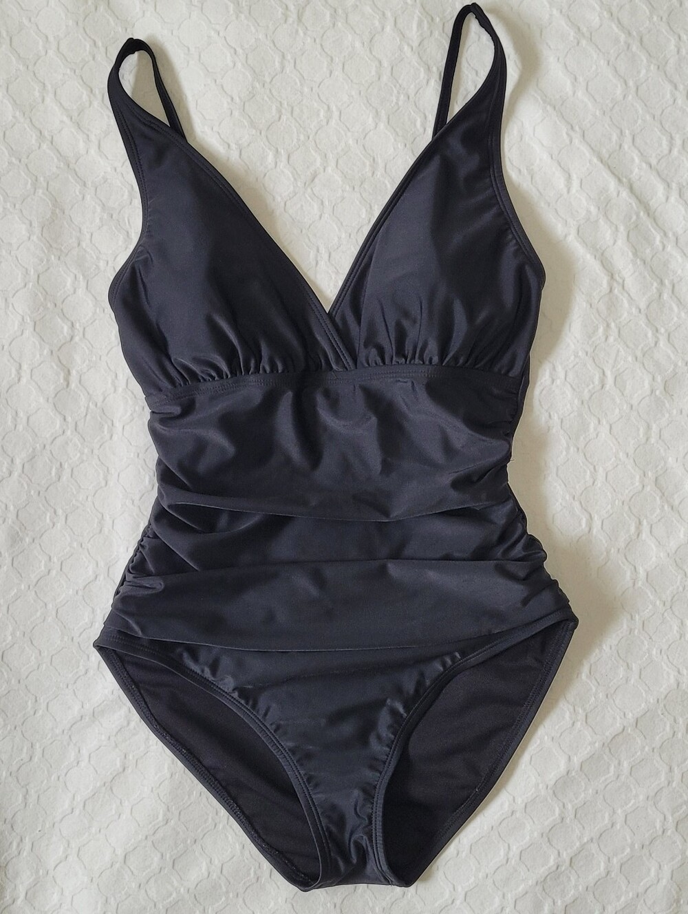 Ellen Tracy Black V-Neck One-Piece Swimsuit